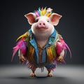 Colorful Fashion Feather Pig In Fantasypunk Style