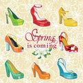 Colorful fashion womens High heel shoes on spring Royalty Free Stock Photo