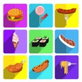 Colorful Fast Food Icon Set on Bright Background