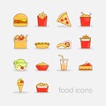 Colorful fast food icons Royalty Free Stock Photo