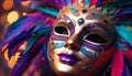 Colorful feather mask adds elegance to woman costume generated by AI