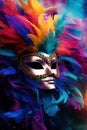 a colorful feathered mask