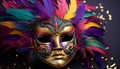 Colorful feathers adorn masks at vibrant Mardi Gras parade generated by AI