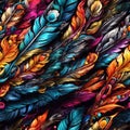Colorful Feathers Drawing Seamless Pattern Colorful Digital Background Artwork Design - ai generated