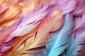 Colorful feathers, feather pattern in soft colors. Bright background. Generated by artificial intelligence Royalty Free Stock Photo