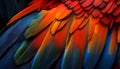 Colorful feathers of a Scarlet Macaw (Ara ararauna)