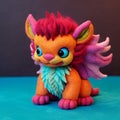 Colorful Felt Creature With Multidimensional Shading And Orange Hair