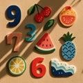 Colorful Felt Numbers and Fruits Flatlay Royalty Free Stock Photo
