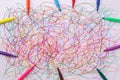 Colorful felt tip pen and abstract scribble on white paper. Royalty Free Stock Photo