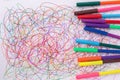 Colorful felt tip pen and abstract scribble on white paper. Royalty Free Stock Photo