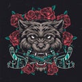 Colorful ferocious wolf head vintage concept