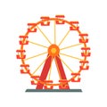 Colorful ferris wheel from amusement park. Entertainment element for family fun. Attraction symbol. Flat vector design