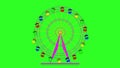 Colorful ferris wheel at a breakneck cabins on a green screen background. 4k animation.