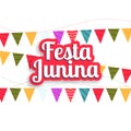 Colorful festa junina festical card with party flags