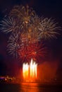 Colorful festival fireworks at the river Royalty Free Stock Photo