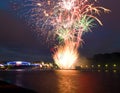 Colorful festival fireworks at the river