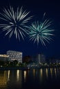 Colorful festival fireworks at the river