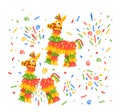 Colorful, Festive Donkey Pinatas, Traditional Vector Party Decorations Filled With Candies And Treats Royalty Free Stock Photo