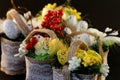 Colorful festive Easter baskets with decorations