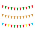 Colorful festoon banner vector illustration. Hanging color flag garland isolated on white background. Bright party bunting for