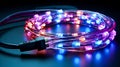 Colorful Fiber Optic cables with LED lights on a black background. 3d rendering