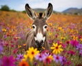 colorful field of flowers for the cute donkey.