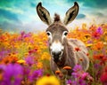 colorful field of flowers for the cute donkey.