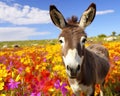 colorful field of flowers for the cute donkey.