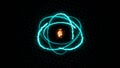 Colorful fiery atom sphere circle magic shiny rotation loop around the core on a black background Royalty Free Stock Photo