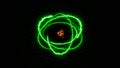 Colorful fiery atom sphere circle magic shiny rotation loop around the core on a black background Royalty Free Stock Photo