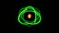 Colorful fiery atom sphere circle magic shiny rotation loop around the core on a black background Royalty Free Stock Photo