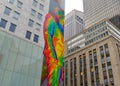 Colorful figure on the side of a building