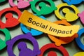 Colorful figures and the phrase social impact. Diversity and community development. Royalty Free Stock Photo