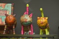 Colorful figurines of cats souvenirs from the museum Royalty Free Stock Photo