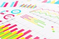 Colorful financial graphs and charts. Business background