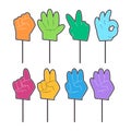 colorful finger foam glove for fan cheer supporter sport competition accessory Royalty Free Stock Photo