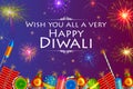 Colorful firecracker with firework background for Happy Diwali holiday of India