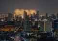 Colorful Firework with cityscape night light view of Bangkok skyline at twilight time Royalty Free Stock Photo