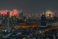 Colorful Firework with cityscape night light view of Bangkok skyline at twilight time Royalty Free Stock Photo