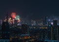 Colorful Firework with cityscape night light view of Bangkok skyline at twilight time Royalty Free Stock Photo