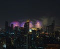 Colorful Firework with cityscape night light view of Bangkok skyline at twilight time Royalty Free Stock Photo