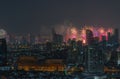 Colorful Firework with cityscape night light view of Bangkok skyline at twilight time Royalty Free Stock Photo