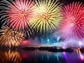 colorful firework display for celebration new years anniversary with night abstract background