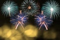 Colorful firework and gold blurred bokeh light with copy space in Christmas and New Year. Abstract background holiday concept Royalty Free Stock Photo