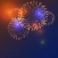 Colorful firework on twilight blue background.