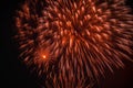 Colorful fireworks, as big peony with sparks. Explosive pyrotechnic devices for aesthetic and entertainment purposes Royalty Free Stock Photo