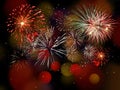 Colorful fireworks background with bokeh