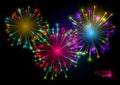 Colorful fireworks on black background. Vector illustration Royalty Free Stock Photo