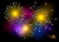 Colorful fireworks on black background. Vector illustration. Royalty Free Stock Photo