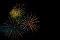 Colorful fireworks on the black sky background Royalty Free Stock Photo